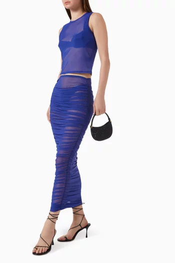 Runched Maxi Skirt in Mesh