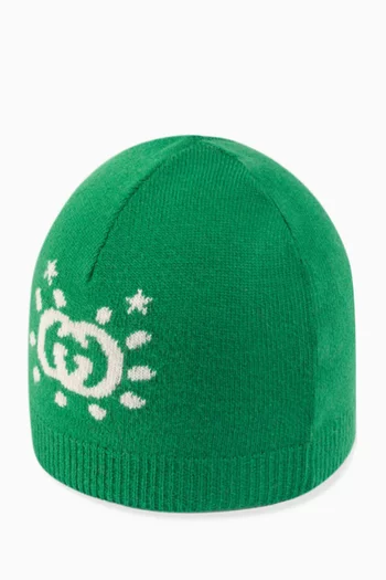 قبعة منسوجة بشعار حرفي GG متداخلين ومركبة فضائية صوف
