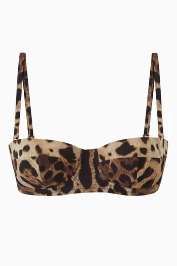 Leopard-print Bikini Top in Nylon