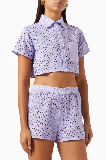 The Cropped Cabana Shirt in Cotton-eyelet