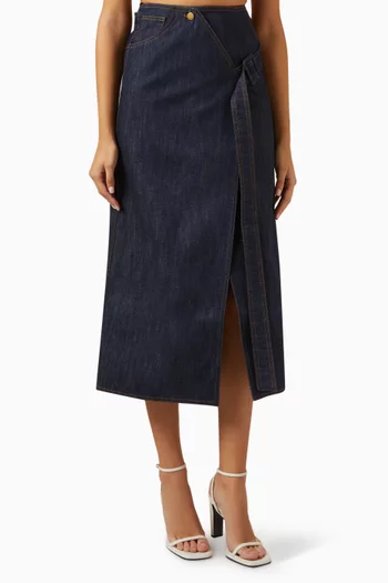 Diagonal Belt Skirt in Denim
