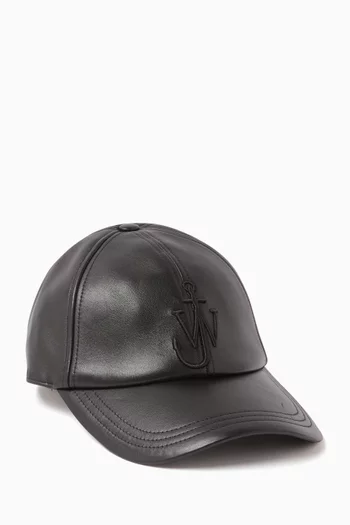 Logo Baseball Cap in Smooth Leather