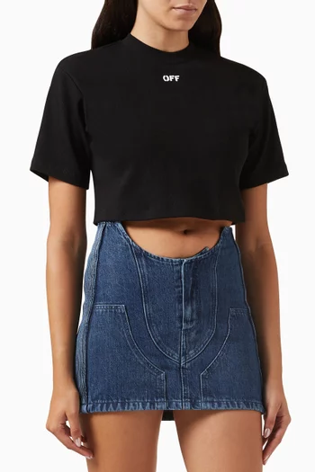 Logo-print Ribbed Crop T-shirt in Stretch-cotton