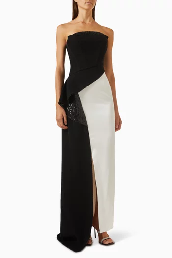 Colour-block Strapless Maxi Dress in Cady