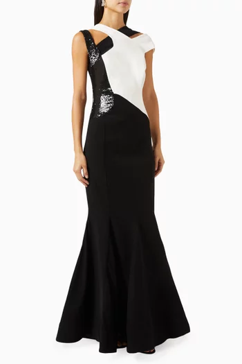 Colour-block Embellished Mermaid Gown