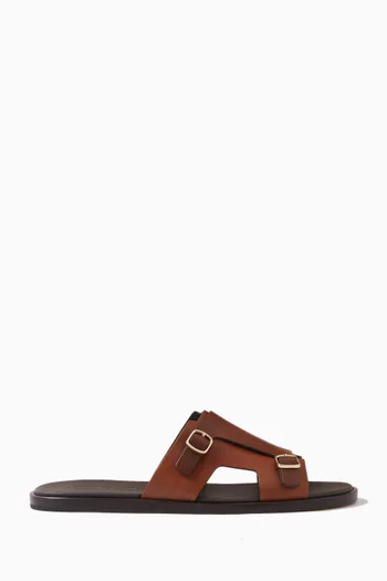 Double Buckle Sandals in Calf Leather