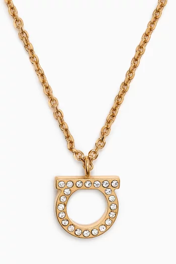 Gancini Crystal Pendant Necklace in Gold-toned Brass