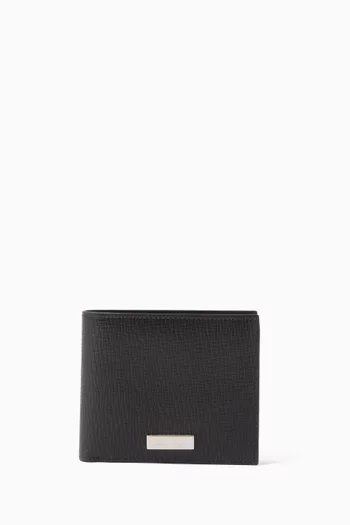 Logo Plaque Bi-fold Wallet in Textured Leather