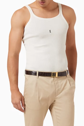La 66 Buckle Belt in Crocodile-embossed Leather