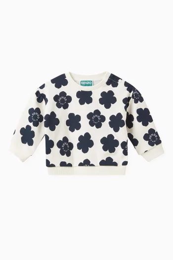 Flower & Logo Print Sweatshirt in Cotton Blend
