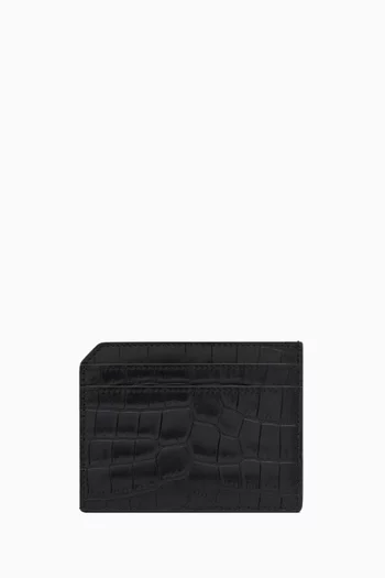 Tiny Cassandre Card Case in Matte Croc-embossed Leather