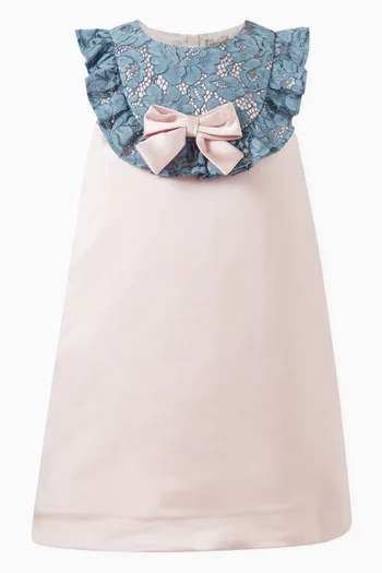 Ruffle Bib Shift Dress in Polyester