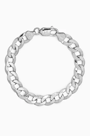 Flat Curb Chain Bracelet in Sterling Silver
