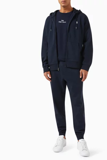 كنزة بغطاء رأس كلاسيكية بسحّاب وشعار الماركة مزيج قطن