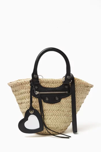 Small Le Cagole Basket Shoulder Bag in Raffia & Leather