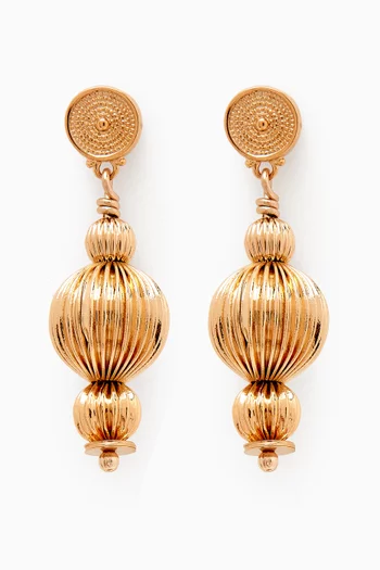 Gadrooned Bead Drop Earrings in 14kt Gold-plated Metal