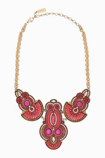 Prestige Crystals Breastplate Necklace in 14kt Gold-plated Metal