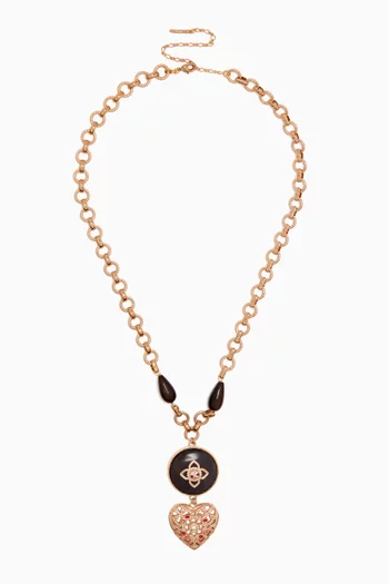 Prestige Crystal & Wood Heart Long Necklace in 14kt Gold-plated metal
