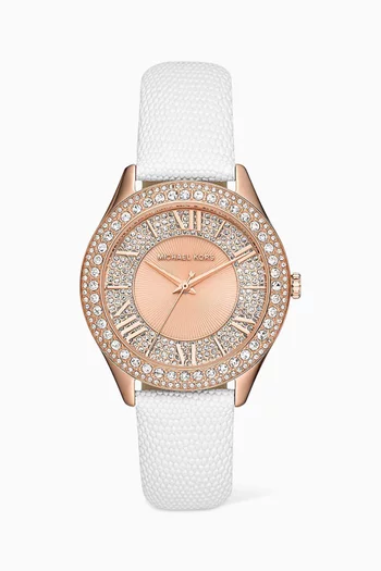 Harlowe Crystal Stainless Steel & Leather Watch, 38mm