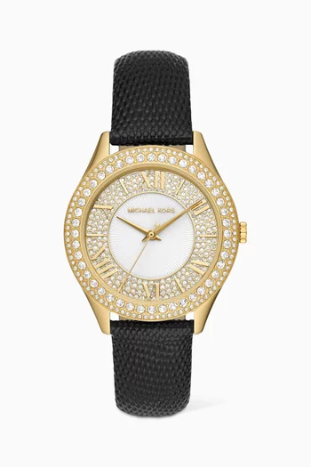 Harlowe Crystal Stainless Steel & Leather Watch, 38mm