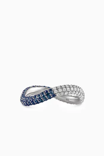 Two Way Bold Infinity Diamond & Blue Sapphire Ring in 18kt White Gold