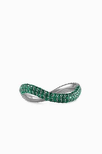 Two Way Bold Infinity Diamond & Emerald Ring in 18kt White Gold