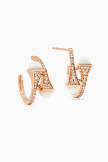 Cleo Diamond Open Hoop Earrings with White Agate in 18kt Rose Gold