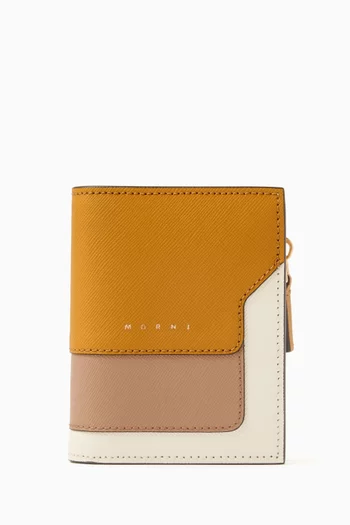 Colour-block Billfold Zip Wallet in Leather
