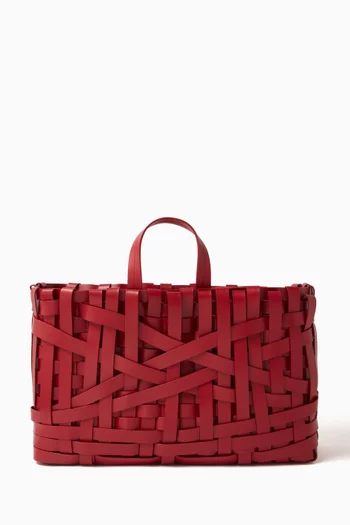 Large Woven Tote Bag in Leather