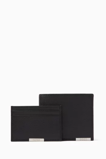 Logo-plate Wallet & Card Holder Gift Set in Leather