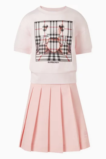 Logo-embroidered Pleated Skirt in Polyester-blend