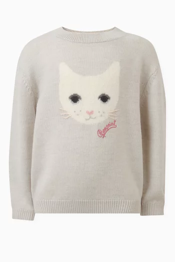 Cat Motif Sweater in Wool