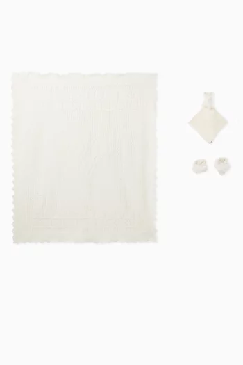 Openwork Blanket, Bunny Teddy and Furry Booties Set in Cotton-Blend