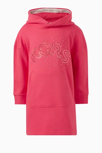 Logo Print Hooded Dress in Polyester