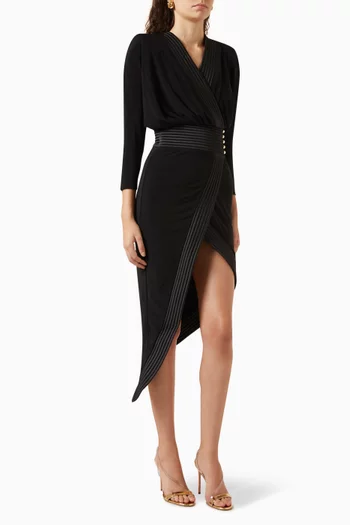 فستان آم هير مان متوسط الطول بتصميم ملفوف قماش جيرسيه