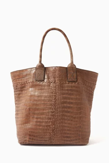 Travel Tote Bag in Croc-embossed Leather