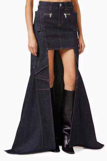 Panelled High-low Skirt in Denim