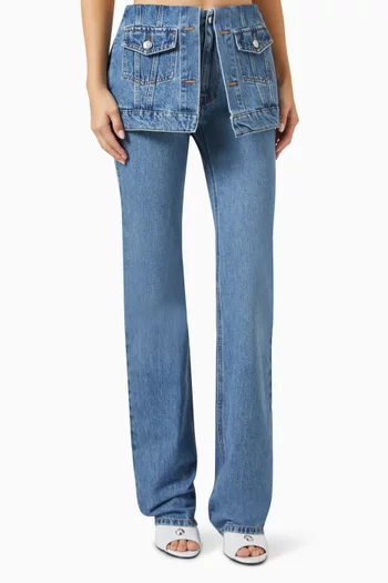 بنطال جينز بطبقة على شكل غطاء قلاب بتصميم تنورة قطن