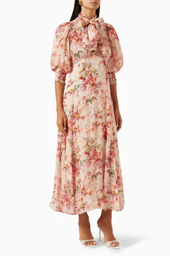 Floral-print Midi Dress in Organza
