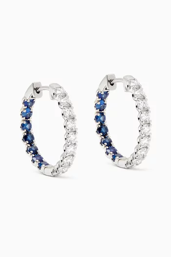 Crescent Blue Sapphire & Diamond Hoops in 18kt White Gold