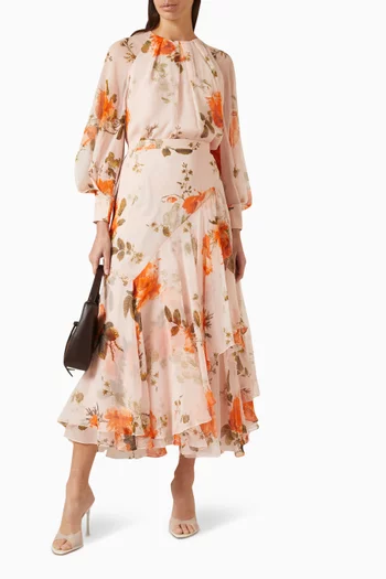 Frilled Midi Skirt in Silk Voile