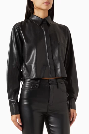 Cropped Shirt in Faux Leather