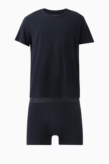 Logo T-shirt & Trunks Gift Set in Stretch Cotton-blend