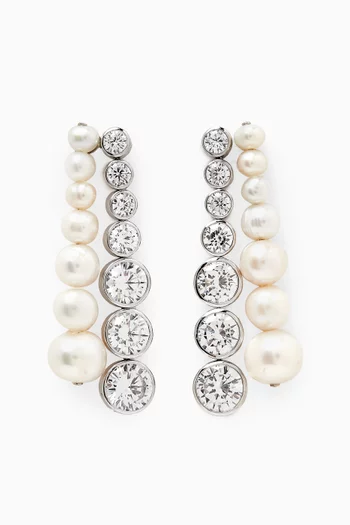 The Mirage Freshwater Pearl & Crystal Drop Earrings in Platinum