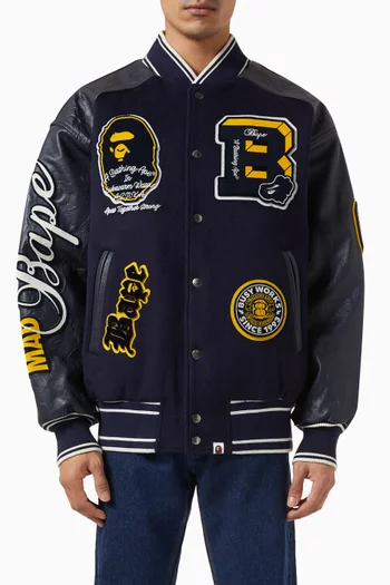 BAPE Patch Varsity Jacket in Wool Blend & Calf Leather