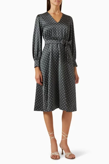 Tabella Abstract-print Midi Dress in Satin