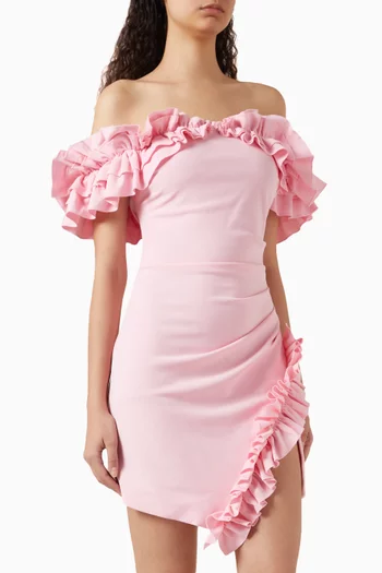 Carousal Off-shoulder Mini Dress in Crepe