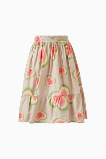 Niki Heart Smiley Face-print Skirt in Organic-cotton