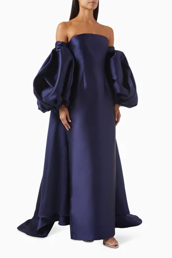 Lea Puff-sleeved Gown in Twill