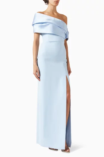 Alexis Off-shoulder Maxi Dress in Twill & Woven Crepe